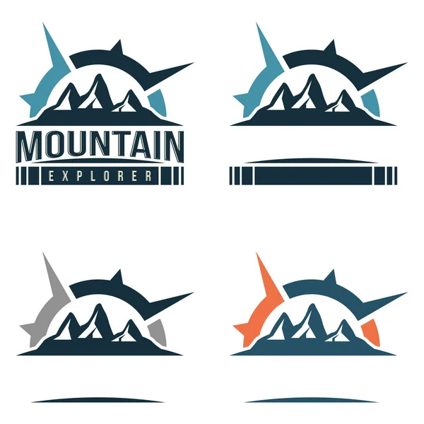 Grande montagna viaggiare con bussola segno logo modello — Vettoriale Stock