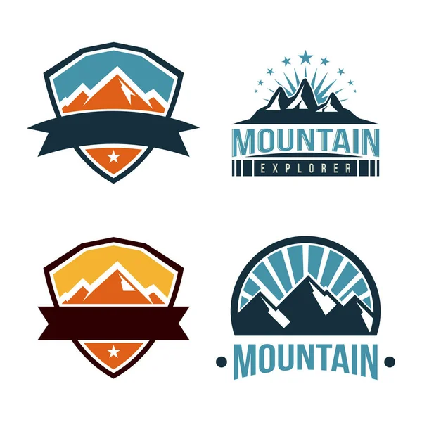 Alta montanha com escudo e Sunburst Logo Collection — Vetor de Stock