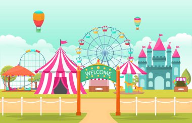 Lunapark Sirk Karnaval Festivali Eğlence Fuarı Manzara İllüstrasyon