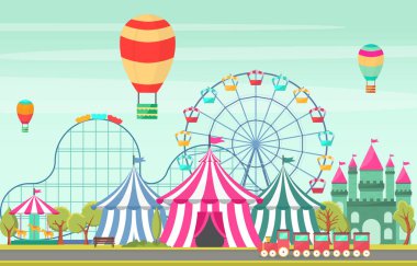Lunapark Sirk Karnaval Festivali Eğlence Fuarı Manzara İllüstrasyon