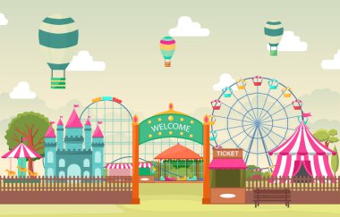 Lunapark Sirk Karnaval Festivali Eğlence Fuarı Manzara İllüstrasyon