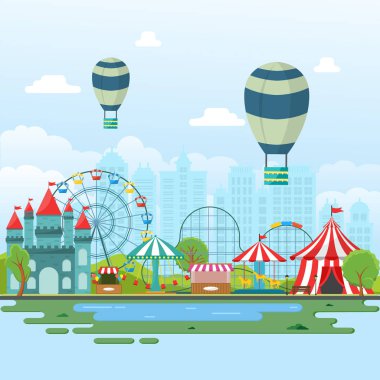 Lunapark Sirk Karnaval Festivali Eğlence Fuarı Manzara İllüstrasyon