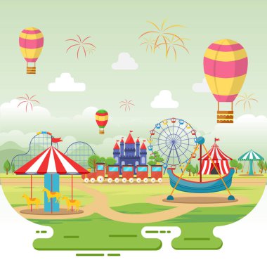 Lunapark Sirk Karnaval Festivali Eğlence Fuarı Manzara İllüstrasyon
