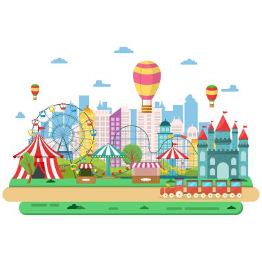 Lunapark Sirk Karnaval Festivali Eğlence Fuarı Manzara İllüstrasyon