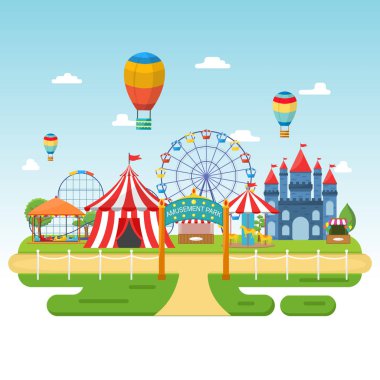 Lunapark Sirk Karnaval Festivali Eğlence Fuarı Manzara İllüstrasyon