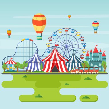 Lunapark Sirk Karnaval Festivali Eğlence Fuarı Manzara İllüstrasyon