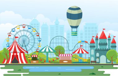 Lunapark Sirk Karnaval Festivali Eğlence Fuarı Manzara İllüstrasyon