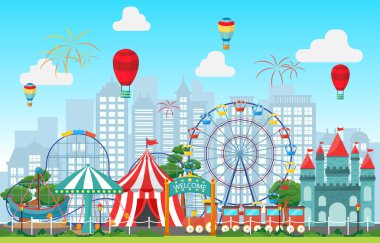 Lunapark Sirk Karnaval Festivali Eğlence Fuarı Manzara İllüstrasyon