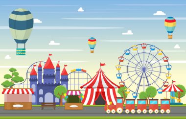 Lunapark Sirk Karnaval Festivali Eğlence Fuarı Manzara İllüstrasyon