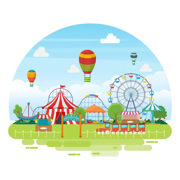 Park rozrywki Circus karnawał Festiwal Fun Fair krajobraz ilustracja — Wektor stockowy