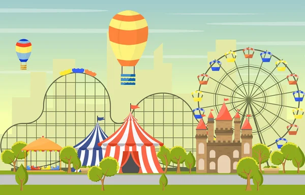 Parc d'attractions Circus Carnival Festival Fun Fair Illustration Paysage — Image vectorielle