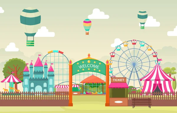 Zábavní park cirkusový karnevalový festival zábava Fair krajina ilustrace — Stockový vektor
