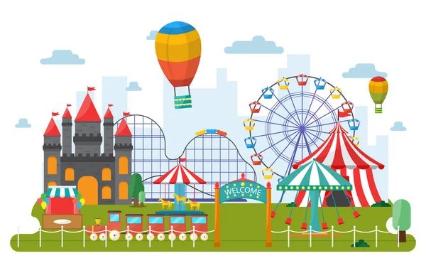 Parc de distracții Circus Carnival Festival Fun Fair Landscape Illustration — Vector de stoc