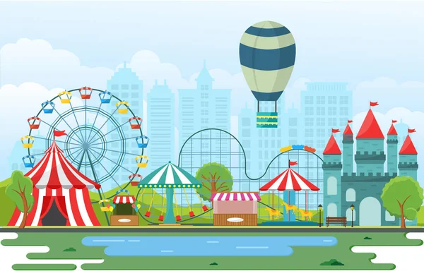 Vidámpark Circus Carnival fesztivál Fun vásár tájkép illusztráció — Stock Vector