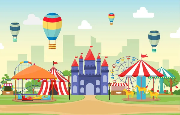 Parc d'attractions Circus Carnival Festival Fun Fair Illustration Paysage — Image vectorielle