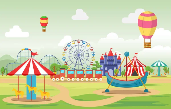 Parc d'attractions Circus Carnival Festival Fun Fair Illustration Paysage — Image vectorielle