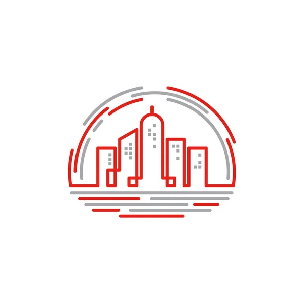 Plantilla de logotipo de arte de línea arquitectónica de edificio de alta ciudad — Archivo Imágenes Vectoriales