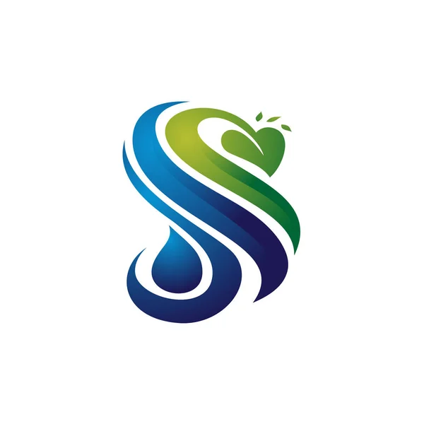 S лист органічних зелена листя заводу і синій водяний знак логотип — стоковий вектор