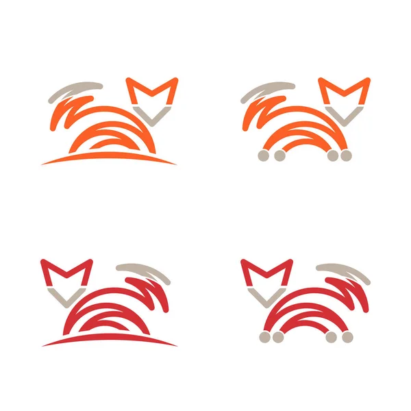 Little Fox Jumping Line Illustration de logo de style abstrait — Image vectorielle