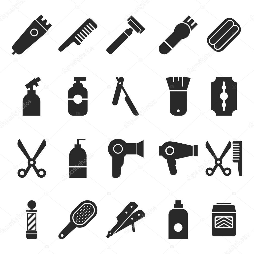 Hairdressing and Barber Shop Tools Silhouette Collection