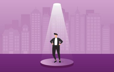 Başarılı İşadamı Spotlight İş Kavramı İllüstrasyon Altında Podyumda Emin