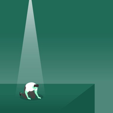 A Loser Slumped Spotlight İş Kavramı İllüstrasyon altında Başarısızlık ile Sinirli