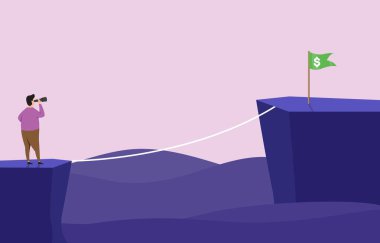 İşadamı Cliff Başarı İş Kavramı İllüstrasyon için Hedef Vizyon bakıyor