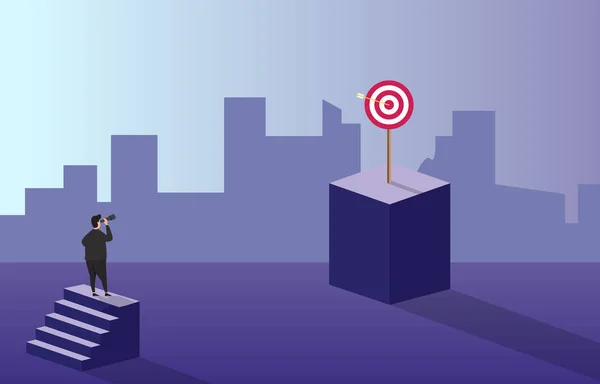 Zakenman op trappen kijken naar target visie voor succes business concept illustratie — Stockvector
