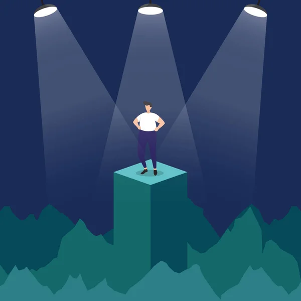 Succesvolle zakenman vertrouwen op podium onder Spotlight business concept illustratie — Stockvector