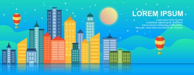City Life Concept Cityscape Landmark Yatay Açılış Sayfası Afiş İllüstrasyon