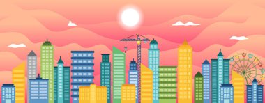 City Life Concept Cityscape Landmark Yatay Açılış Sayfası Afiş İllüstrasyon