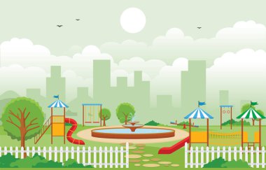 Kid Playground Oyun Ekipmanları İllüstrasyon ile Yaz Aylarında Şehir Parkı
