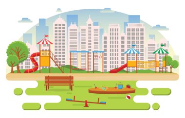 Kid Playground Oyun Ekipmanları İllüstrasyon ile Yaz Aylarında Şehir Parkı