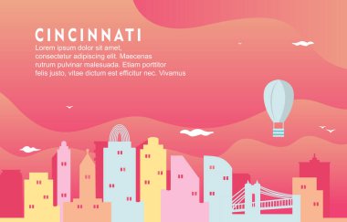 Cincinnati Ohio Şehir Binası Skyline Dinamik Arkaplan İllüstrasyonu