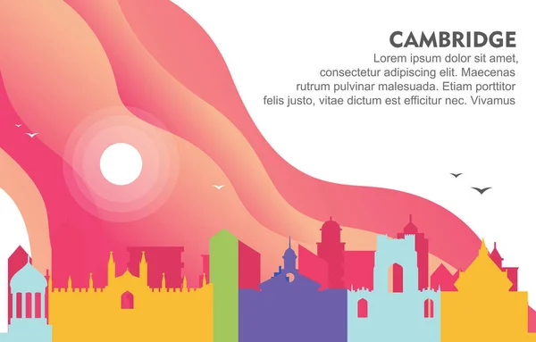 Cambridge City Building Cityscape Skyline Dynamic Background Illustration — 스톡 벡터