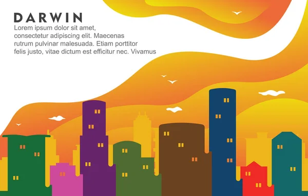 Darwin Australië City Building Cityscape Skyline Dynamische Achtergrond Illustratie — Stockvector