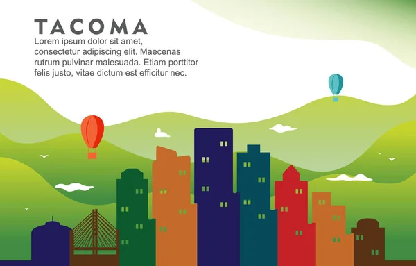 Tacoma Washington City Building Cityscape Skyline Dynamické Pozadí Ilustrace — Stockový vektor