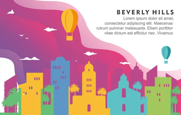 Beverly Hills Washington City Building Cscape Skyline Dynamic Background Illustration — 图库矢量图片