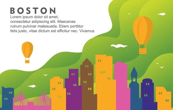 Boston Massachusetts City Building Cityscape Skyline Dynamic Background Illustration — Stock Vector