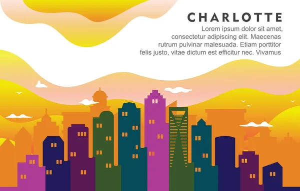 Charlotte North California City Building Cityscape Skyline Dynamiczne Tle Ilustracja — Wektor stockowy