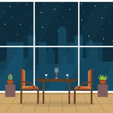 Modern Boş Kafe Restoranı İç Mobilya Düz Vektör İllüstrasyonu