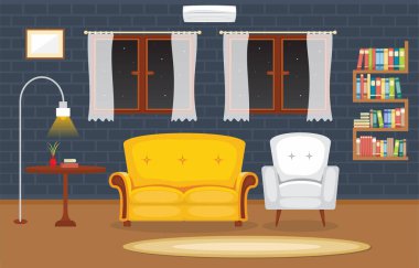 Modern Oturma Odası Aile Evi Mobilya Vektörü İllüstrasyonu