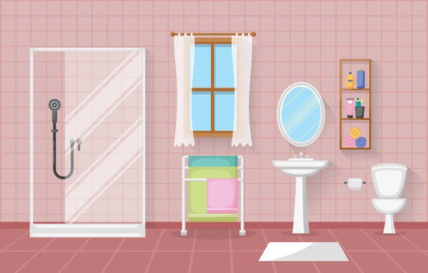 Klasik Banyo Temizlik Odası Ahşap Mobilya Düz Tasarımı — Stok Vektör