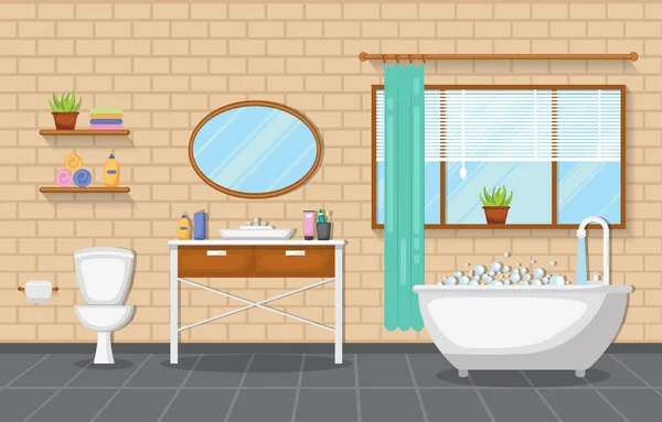 Klasická Koupelna Interiér Čistý Pokoj Dřevěný Akcent Nábytek Plochý Design — Stockový vektor