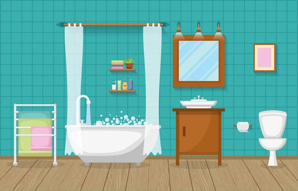 Klasická Koupelna Interiér Čistý Pokoj Dřevěný Akcent Nábytek Plochý Design — Stockový vektor