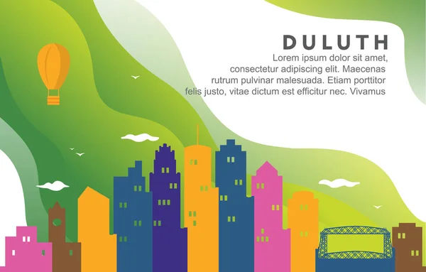 Duluth Minnesota City Building Cscape Skyline Dynamic Background Illustration — 图库矢量图片