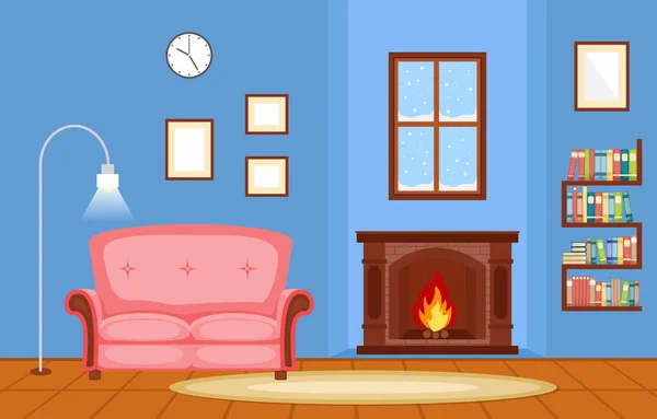 暖炉リビングルーム 家具ベクトルイラスト — ストックベクタ