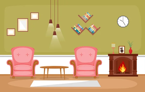 Chimenea Sala Estar Casa Familiar Muebles Interiores Vector Ilustración — Archivo Imágenes Vectoriales
