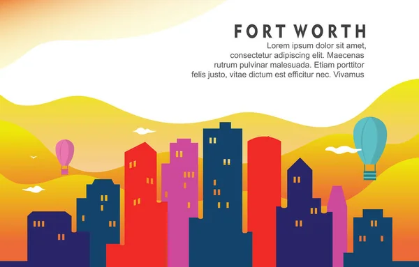 Fort Worth Texas City Building Cityscape Skyline Dynamisk Bakgrund Illustration — Stock vektor