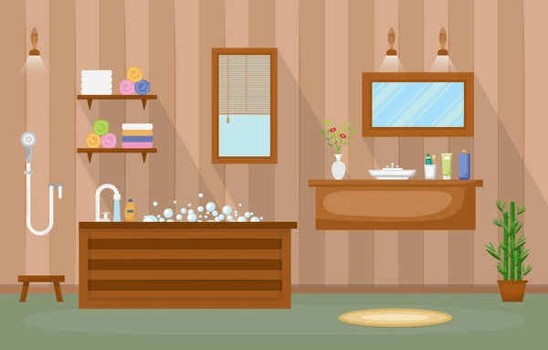 日本浴室住宅传统风格木料室内装饰 — 图库矢量图片